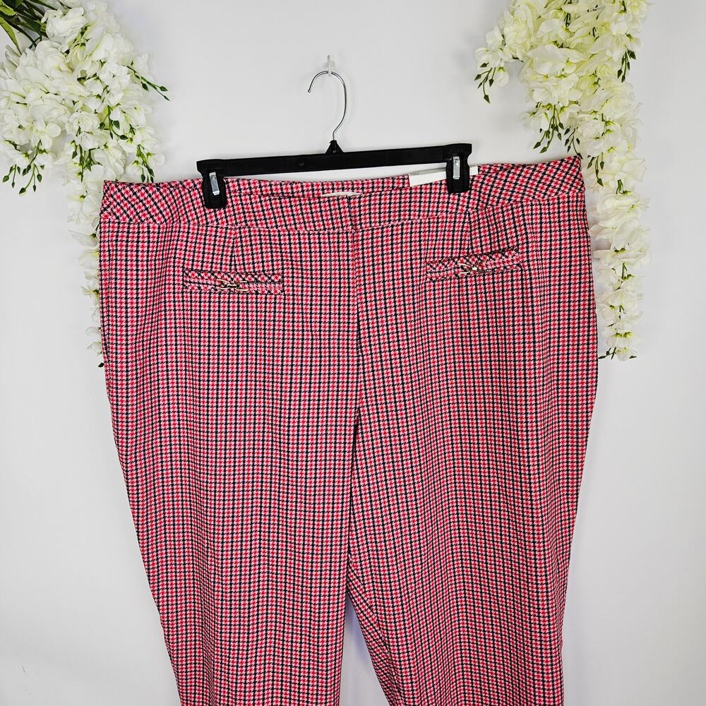 New Cato Plus Size 28W Hi-Rise Slim Pants Pink Red Houndstooth Plaid Valentine - Picture 6 of 16